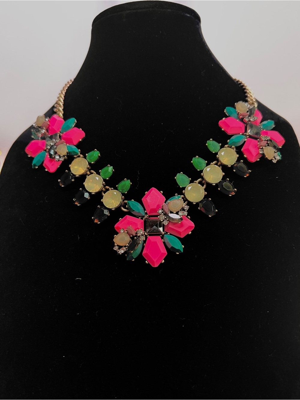 J. Crew Neon Pink & Teal Floral Bib Necklace